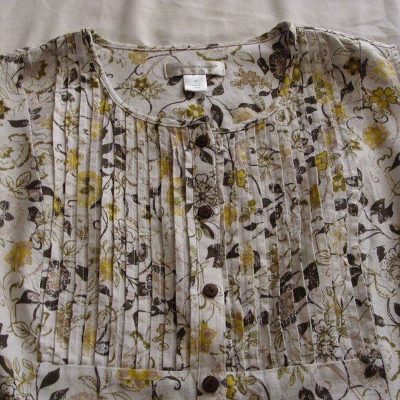 CHRISTOPHER & BANKS White & Olive Sleeveless LINEN Blend Top Sz MEDIUM - Picture 3 of 7